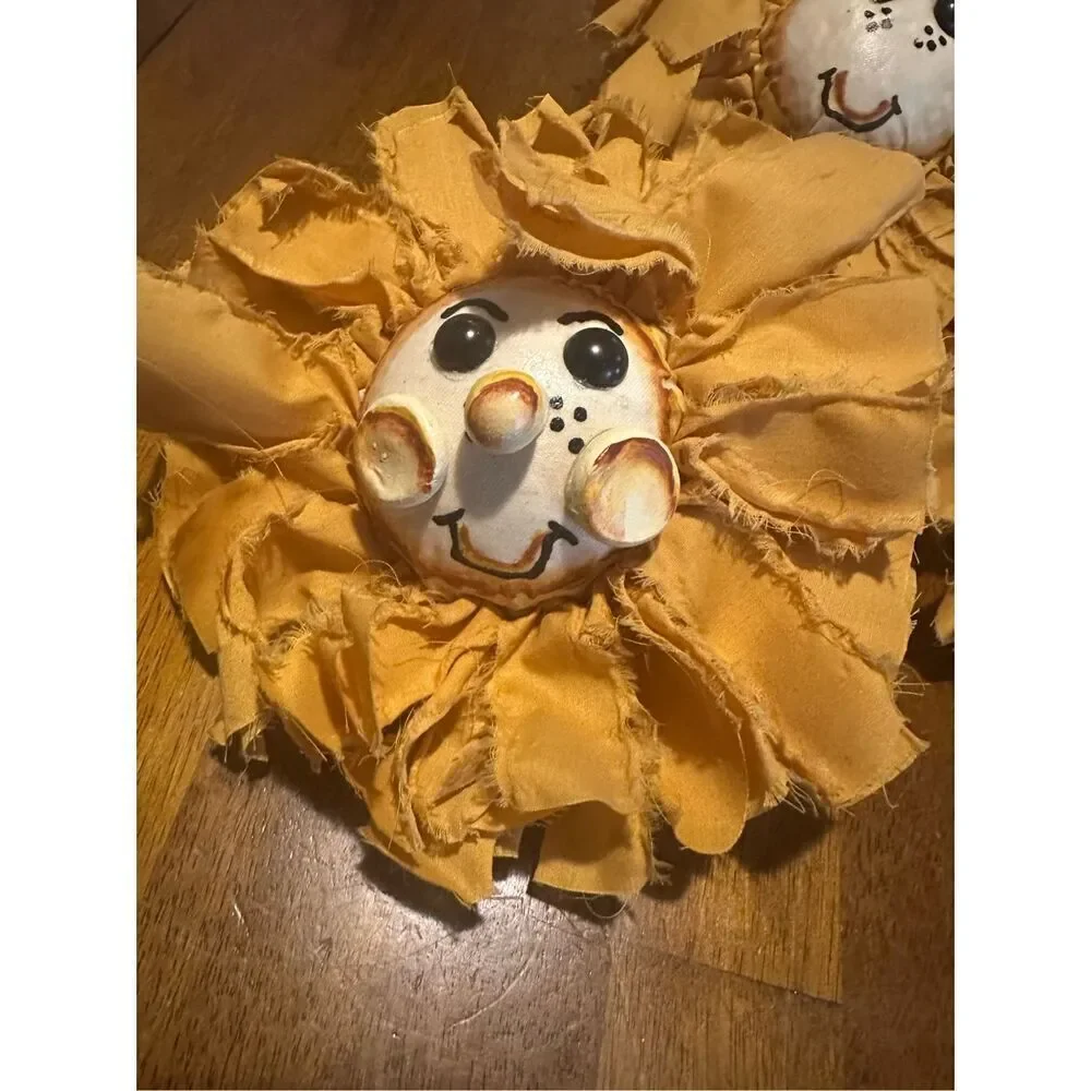 Vintage Handmade Yellow Sunflower Flower Decor Foam center Fabric  Lot of 3